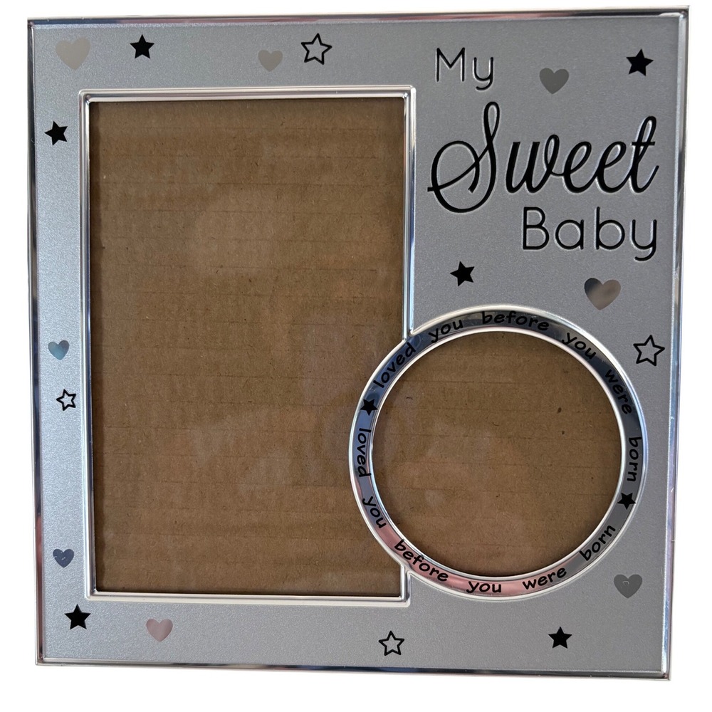 My Sweet Baby Silver Metal Dual Picture Frame Hearts Stars 8x8
